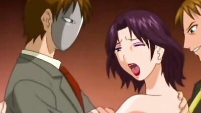 First time busty MILF enjoys double penetration in anime threesome