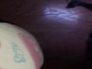 Diaper Trans girl, puslates and cum's in her bunny hop diapers and onsie