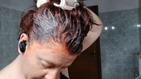 Super red hair dye with white latex gloves 720HD