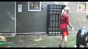 Mean domme wraps up her serf and t. his dick