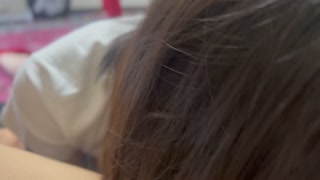 Servantly college girlfriend's blow job &amp; doggystyle creampie with anal fingering.