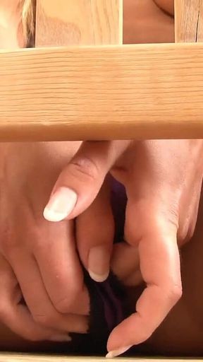 Depraved Bitch Marry Queen in Black Stockings, Shiny Purple Satin Panties & Plastic Coat Whip Tease