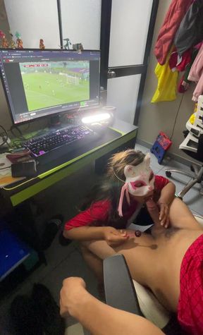 Football fan ass fucked while her hubby watches football