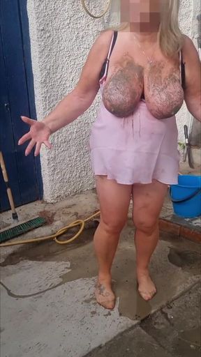 Mud Muddy Tits Outside Pink Babydoll