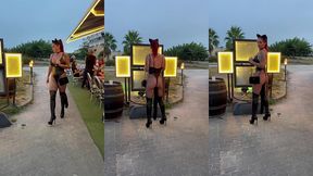 je m exhib devant un restaurant deguisee en petite chatte, un long plug queue ...