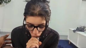 sexy nerd gives bbc handjob- messy