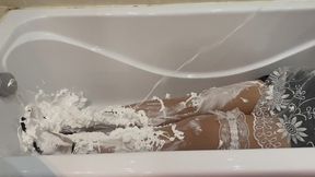 Sexy maid completely covered in shaving foam