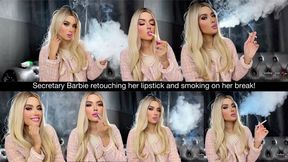 Secretary Barbie retouching her lipstick and smoking on her break!