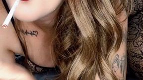 smokes and tease while wearing fishnet