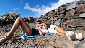 Teen beauty Yoya Grey gives deepthroat blowjob outdoors