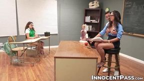 Seductive Leana and I gave our enthusiastic teacher an unforgettable trio