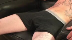 Old inked gay masturbates his fat dick in intense solo