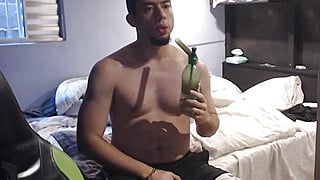 Jerking off while Smoking my Marijuana on Water Bong, Playing with my Silicone Mouth