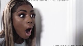 Black 18 asks her stepdad to take pictures of her for her portfolio then he goes inside the toilet to jerk off
