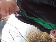 Jon Arteen takes his twink penis outside, pees in a lake and suddenly feels the urge to masturbate