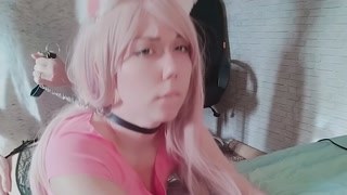 pet the catgirl and fed her with cum