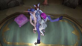 3d warcraft porn parody: futa elves in standing threesome with double penetration