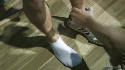 Masked and tied up fellow gets his prick stroked hard