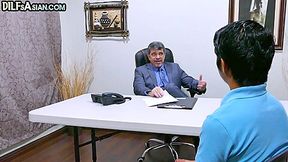 Amateur business DILF fucks Asian 21yo twink in office