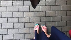 A little drive in Pink flip flops with my polished blue toes (Mp4)