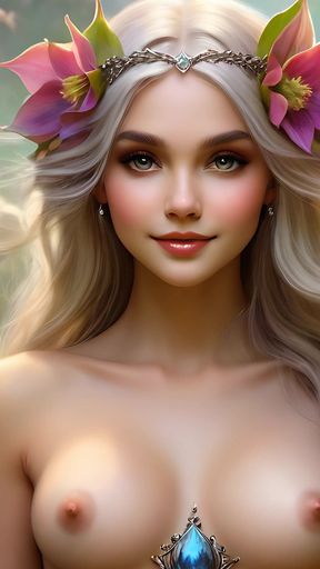 Ai Artistic Nude - Beautiful Woman Holding Hellebore with Charcoal-smoke Diamond Jewelry