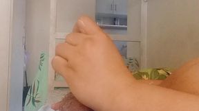 Japanese MILF jerks off to her coworker's huge cock on another deck