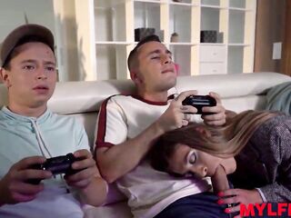 Twin Milfs Screw the Stepson and his Ally on the Daybed