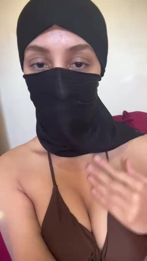 Hijab Arab girl playing with her big boobs  naughty Muslim titties out