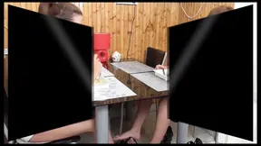Smelly girl spreads her legs on the table