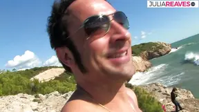 Horny little slut takes a nasty pounding on some rocks.