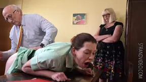 Desperate dentist exposes and spanks his young receptionist