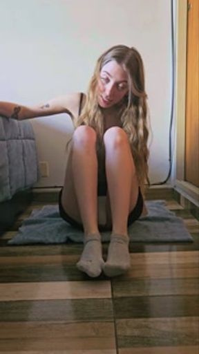 Beautiful and tender blonde teen with angel face gets wet and plays with her feet just for you (POV/JOI)