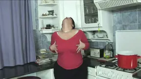 Two brunette BBW lesbians pleasuring each other in the kitchen