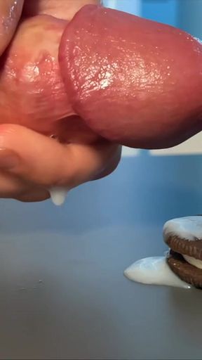 Slow-mo Oreo Cumshot: Dripping Sperm Load on Cookie Close-up!