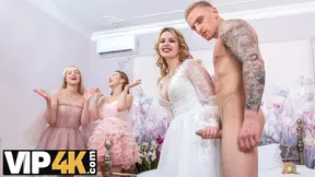 Amateur. Babe shares her groom with two best friends right after the wedding ceremony