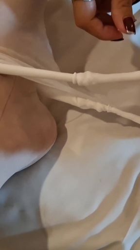 White Nylon Pantyhose Footjob - Soft Asian Feet Make Him Cum Hard   Clip 2