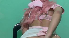 Petite Asian nurse toys with her anal plug