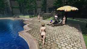 Angels Awakening 12 - Nude Swimming and Lesbian Kiss Scene in a Moonlit Pool