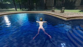 Angels Awakening 12 - Nude Swimming and Lesbian Kiss Scene in a Moonlit Pool