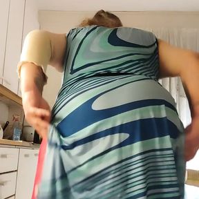 Gangstazz kitchen masturbation w dildo, fat fits, closeup ass, hanging balls