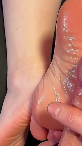 Cum on Wrinkled Oiled Soles POV