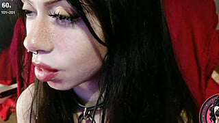 Goth Girl with Collar Plays with Cum and Dildo Live