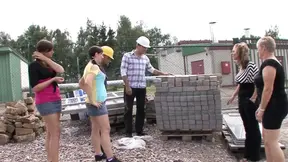 Sexy German babe rides big dick in the backyard