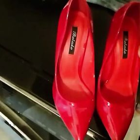 Red high heel my gf cum