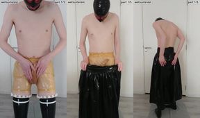 Thick latex layers stuffed in his tight panties bulging from inside