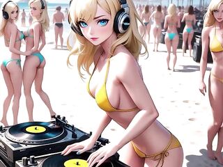 Manga Hawt DJ on the Beach Synthwave Retrowave