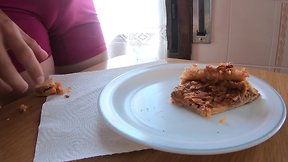 Eating a pie with protein and cum - a food fetish