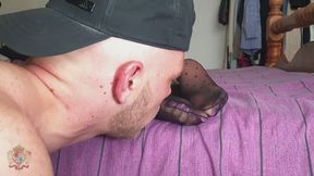 Stinky Nylon Feet Sniffing with Premature Cumshot Soles