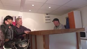 Sexy brunette slut fucks horny old white man