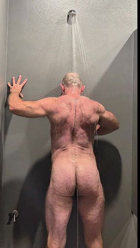 Hairy Muscle Daddy takes shower